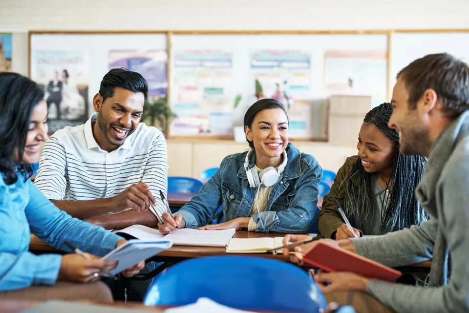 International students working together in a classroom